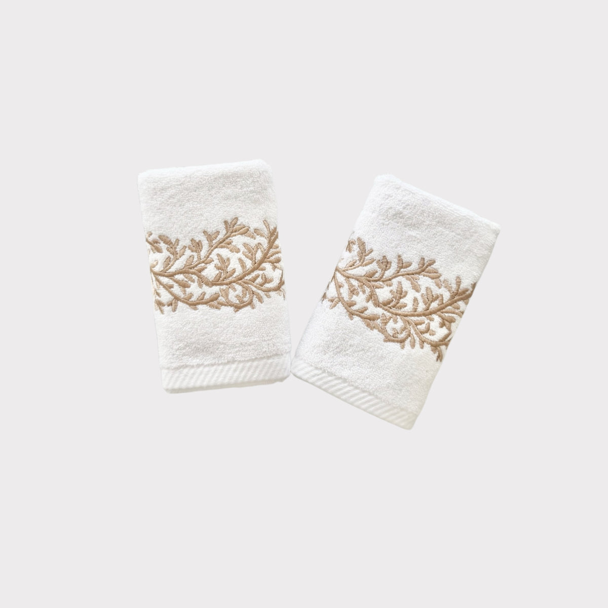 Guest Set Leaves- Gold Thread on White