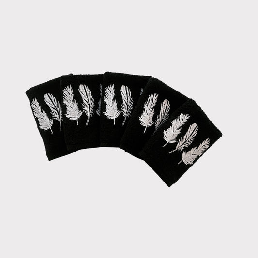 Guest Set Feathers - White Thread on Black