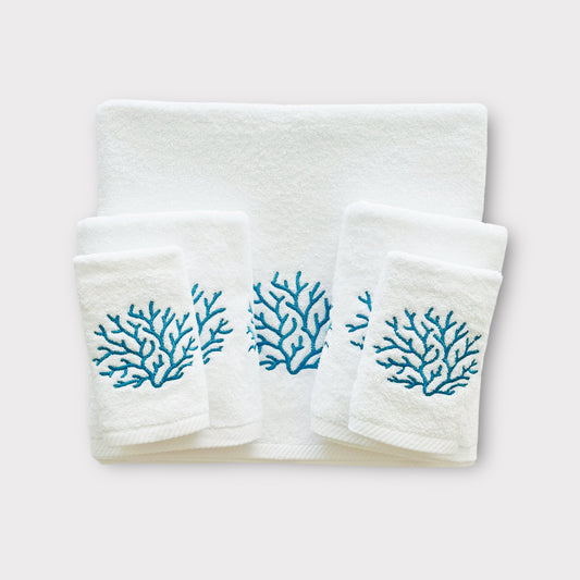 Whole Set Sunlit Coral - Aqua Thread on White