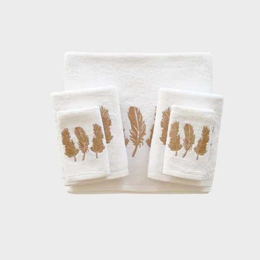 Whole Set Feathers - Gold Thread on White