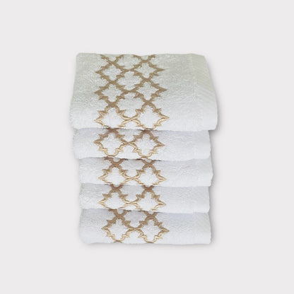 Guest Set Arabesque - Gold Thread on White