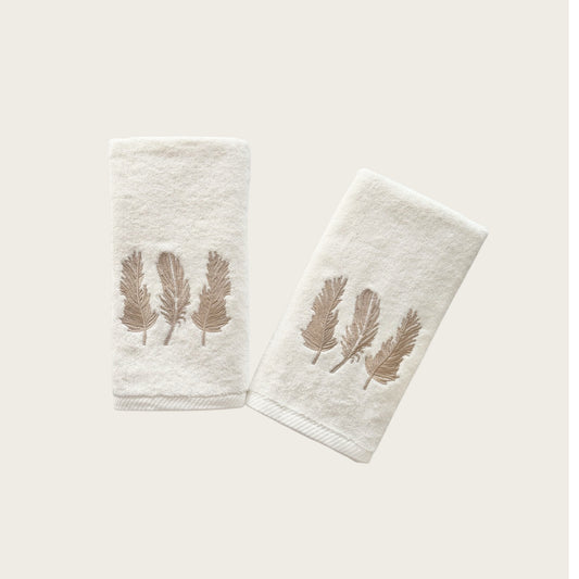 Hand Set Feathers - Gold Thread on Light Cream