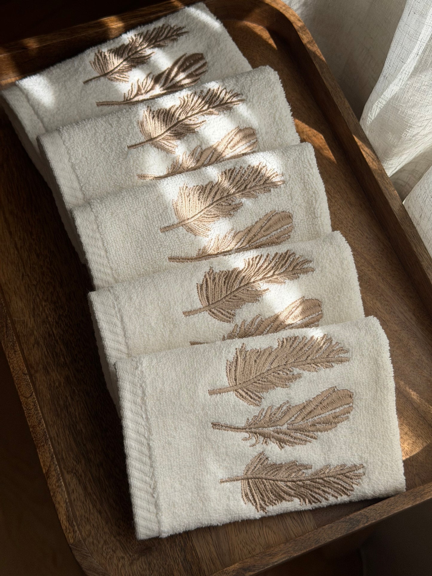 Guest Set Feathers - Gold Thread on Light Cream