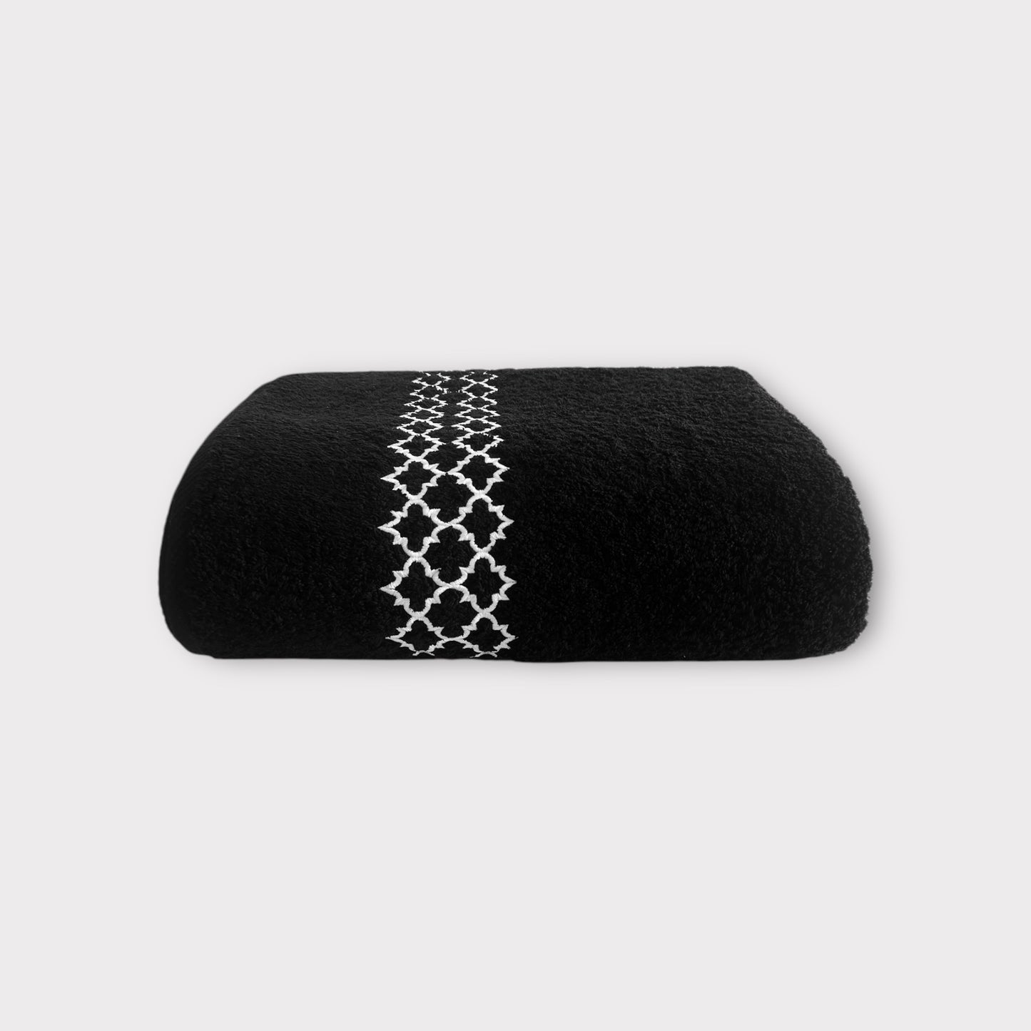 Bath Towel Arabesque - White Thread on Black