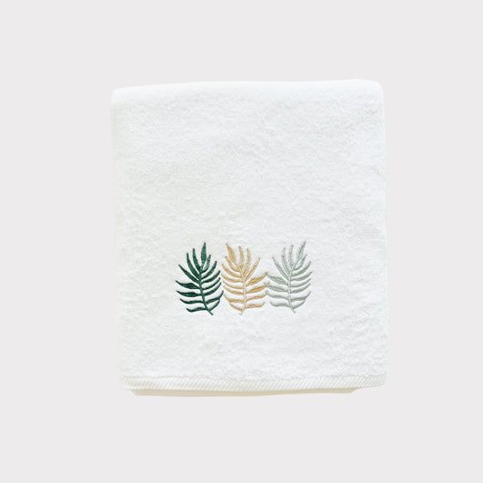 Bath Towel 3 Leaves - Shades of Green on White